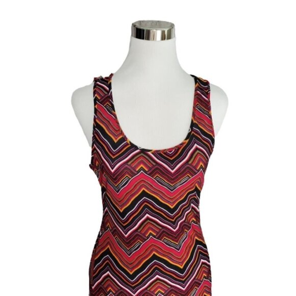 J & K Retro Zig Zag Racerback Sleeveless Long Maxi Length Tank Dress Size Medium - Picture 3 of 8